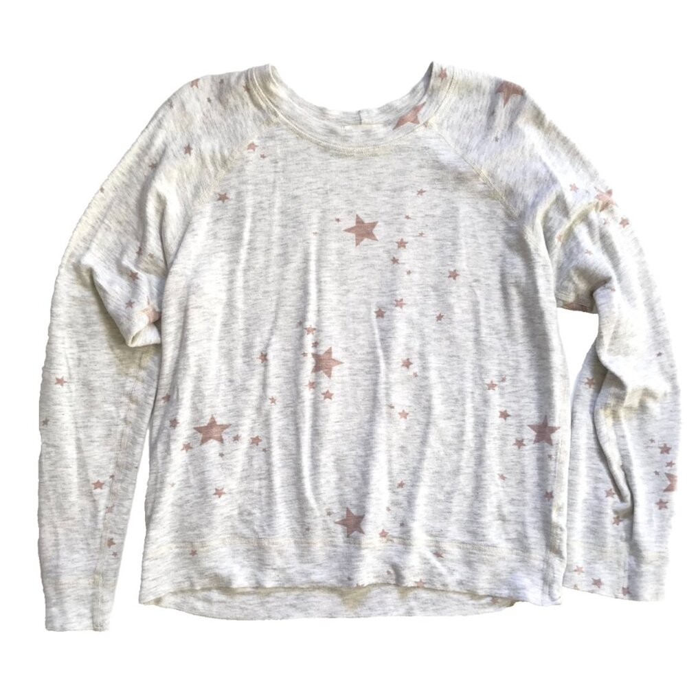Monrow Star Dust Crew Neck Sweatshirt Womens Medium Gray Pink Cotton Pullover